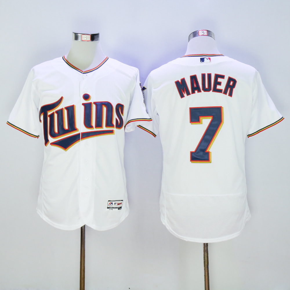 Men Minnesota Twins 7 Mauer White MLB Jerseys